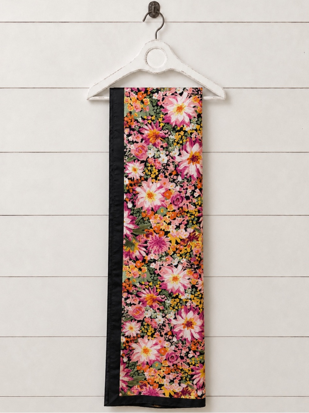 Floral Print Scarf with Black Trim
